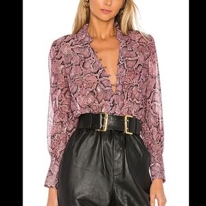 1st state women blouse long sleeves button front snake print new in size XS boho